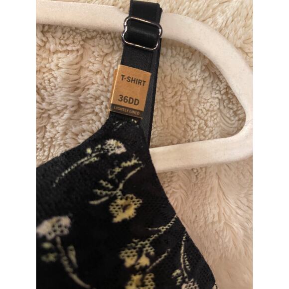 Victoria Secret Push Up Bra Black Lace White Floral Women's Size 36DD NWT - Picture 3 of 9